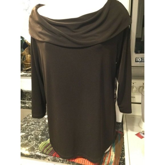 Chico's Tops - m  solid brown cowl neck top size 3  EUC